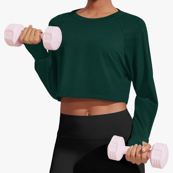 Womens Long Sleeve Cropped Workout Top - Picture 3 of 8